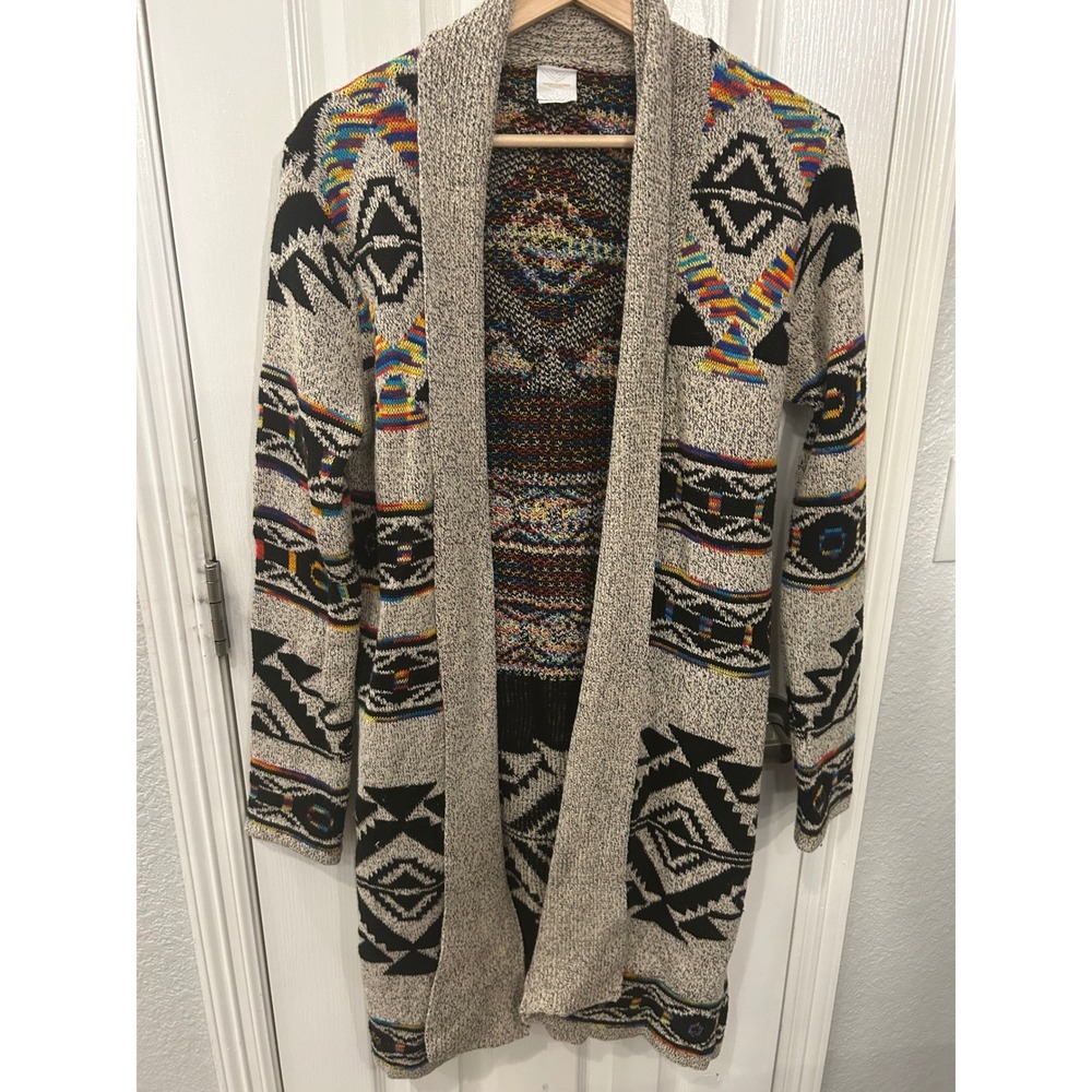 Northern‎ Angel Cardigan Multicolor Aztec Geometric Knit Open Front Duster XL